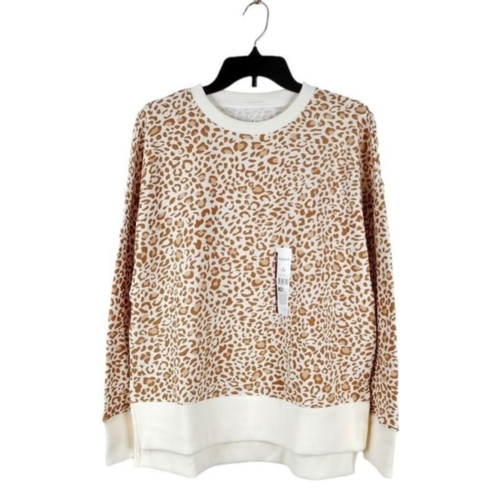 Time And Tru Womens Sweatshirt S Long Sleeve Leopard Print Oversized Relaxed Fit